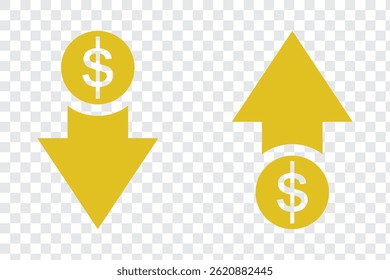 cost reduction icon vector. dollar decrease sign. profit decrease symbol. cost saving sign. vector illustration on transparent background