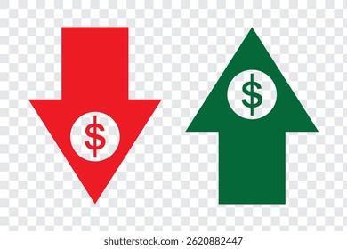 cost reduction icon vector. dollar decrease sign. profit decrease symbol. cost saving sign. vector illustration on transparent background