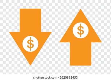 cost reduction icon vector. dollar decrease sign. profit decrease symbol. cost saving sign. vector illustration on transparent background