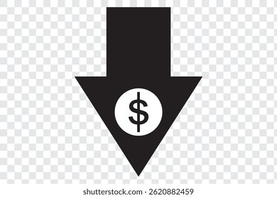 cost reduction icon vector. dollar decrease sign. profit decrease symbol. cost saving sign. vector illustration on transparent background