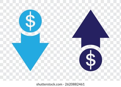 cost reduction icon vector. dollar decrease sign. profit decrease symbol. cost saving sign. vector illustration on transparent background
