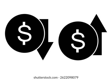 cost reduction icon vector. dollar decrease sign. profit decrease symbol. cost saving sign. cost reduce icon vector illustration eps 10.