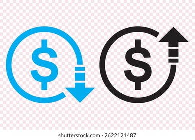 cost reduction icon vector. dollar decrease sign. profit decrease symbol. cost saving sign. vector illustration on transparent background.