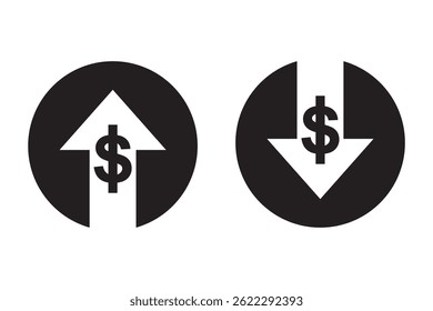 cost reduction icon vector. dollar decrease sign. profit decrease symbol. cost saving sign.  