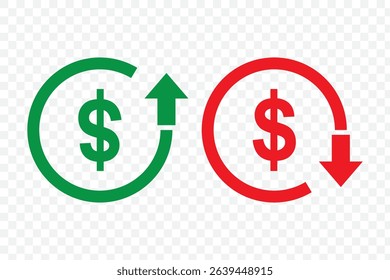 cost reduction icon vector. dollar decrease sign. profit decrease symbol. cost saving sign. vector illustration on transparent background. EPS 10.