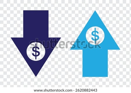 cost reduction icon vector. dollar decrease sign. profit decrease symbol. cost saving sign. vector illustration on transparent background