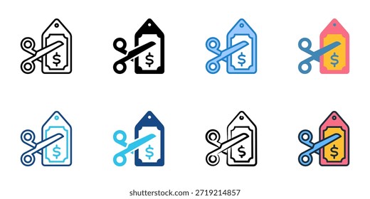 Los iconos de reducción de costos establecen la colección de estilos múltiples. Trazo editable 
