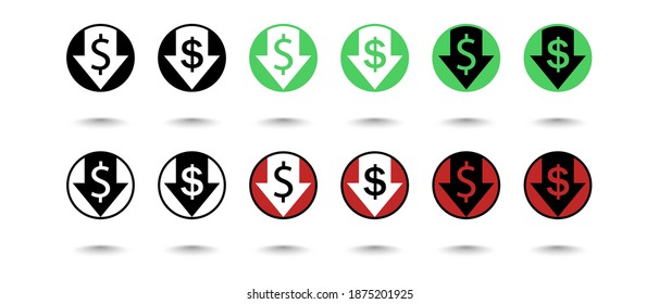 Cost reduction icons. Vector illustration isolated on white background.