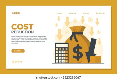 Cost reduction landing page template Flat vector illustration web page design costs cut, costs optimization concept