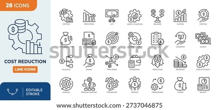 Cost Reduction line editable icon set. Editable stroke. Vector illustration
