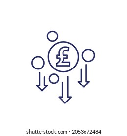 cost reduction, line icon with pound, vector