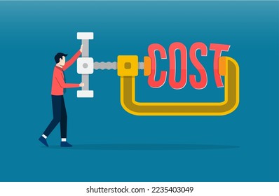 Cost reduction, cost optimization, cost efficiency concept. Businessman squeeze the word  cost. 