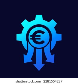 cost reduction or reducing icon with euro, vector