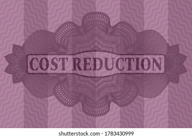 Cost Reduction text inside Linear currency pink wavy realistic badge. Curve luxurious background. Vector illustration. 