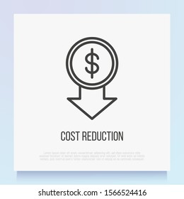 Cost reduction thin line icon. Special offer, promotion, price fall. Modern vector illustration.