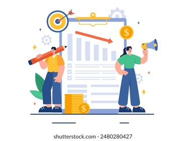 Cost Reduction Vector Illustration depicting Decrease, Price Minimization, or Falling Profit Rates in Business, in a Flat Style Cartoon Background