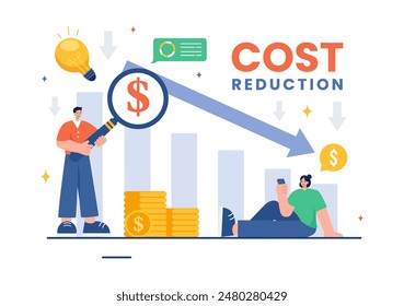Cost Reduction Vector Illustration depicting Decrease, Price Minimization, or Falling Profit Rates in Business, in a Flat Style Cartoon Background