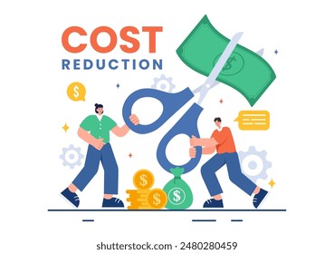 Cost Reduction Vector Illustration depicting Decrease, Price Minimization, or Falling Profit Rates in Business, in a Flat Style Cartoon Background