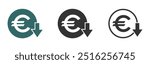 Cost reduction vector signs. Euro decrease vector icons