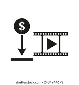 Cost reduction video. Affordable content. Economic symbol. Vector illustration. EPS 10.