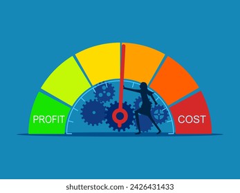 Cost Reduction. woman adjusts costs to a profitable position 