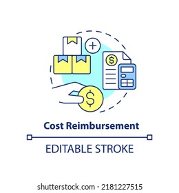 Cost reimbursement concept icon. Type of contract abstract idea thin line illustration. Profit percentage. Compensation. Isolated outline drawing. Editable stroke. Arial, Myriad Pro-Bold fonts used