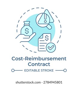 Cost reimbursement contract soft blue concept icon. Corporate risk allocation framework. Round shape line illustration. Abstract idea. Graphic design. Easy to use in article, booklet