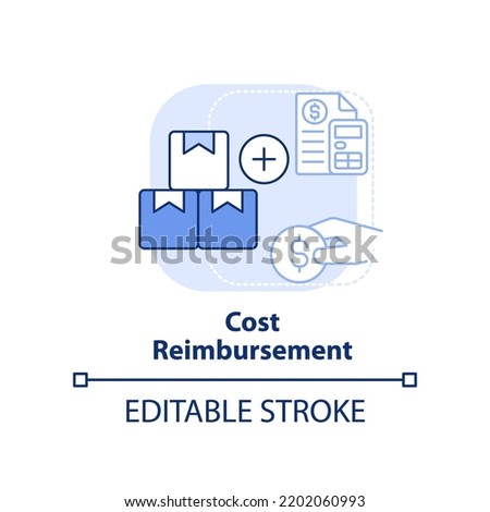 Cost reimbursement light blue concept icon. Type of contract abstract idea thin line illustration. Profit percentage. Isolated outline drawing. Editable stroke. Arial, Myriad Pro-Bold fonts used