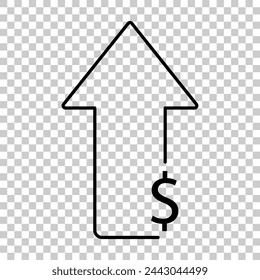Icono de costo creciente. Icono de dólar arriba. Ilustración vectorial, EPS10
