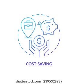 Cost saving blue gradient concept icon. Living expenses. Budget friendly. Personal finance. Freelance work. Earn online. Lower price abstract idea thin line illustration. Isolated outline drawing