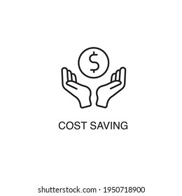 Ahorro de costes, moneda de mano, ilustración de un icono de línea delgada simple