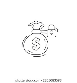 cost saving solid icon. locked money bag thin line icon