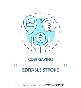 Cost saving turquoise concept icon. Living expenses. Budget friendly. Personal finance. Freelance work. Lower price abstract idea thin line illustration. Isolated outline drawing. Editable stroke
