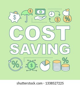 Cost saving word concepts banner. Financial protection. Insurance. Investment banking. Presentation, website. Isolated lettering typography idea with linear icons. Vector outline illustration