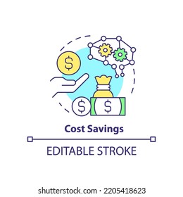 Cost savings concept icon. Cheap automation service. Benefit of AI in marketing abstract idea thin line illustration. Isolated outline drawing. Editable stroke. Arial, Myriad Pro-Bold fonts used