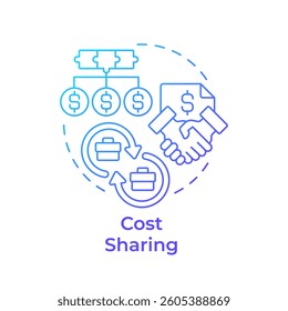 Cost sharing blue gradient concept icon. Financing corporate activities and resources. Intercompany transactions. Round shape line illustration. Abstract idea. Graphic design. Easy to use in booklet