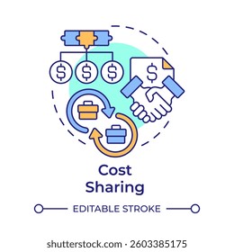 Cost sharing multi color concept icon. Financing corporate activities and resources. Intercompany transactions. Round shape line illustration. Abstract idea. Graphic design. Easy to use in booklet