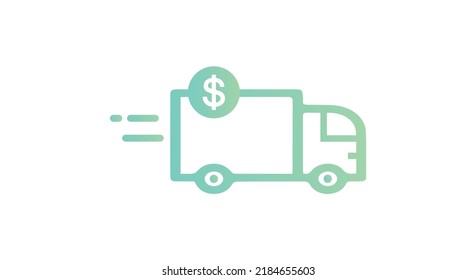 Cost Shipping, Money Truck Delivery Thin Line Vector Icon In Modern Flat Design Isolated On White Background. Vector Illustration Eps10.