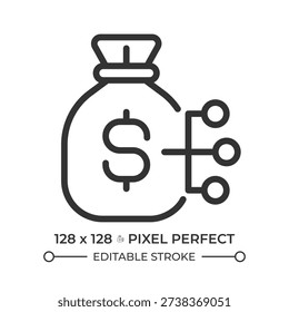Cost structure pixel perfect line icon. Total categorized expenses. Financial framework. Business accounting. Isolated vector illustration. Outline symbol. Simple linear drawing. Editable stroke