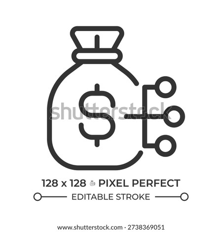 Cost structure pixel perfect line icon. Total categorized expenses. Financial framework. Business accounting. Isolated vector illustration. Outline symbol. Simple linear drawing. Editable stroke