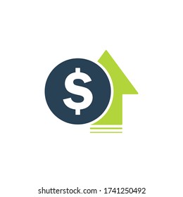 Cost symbol dollar increase icon. Vector illustration.