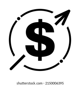 Cost symbol dollar increase icon. Income vector symbol image isolated on background .