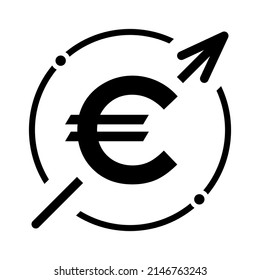 Cost symbol euro increase icon. Income vector symbol isolated on background .