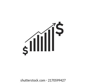 Icono de aumento de símbolo de coste. Imagen del símbolo del vector aislada en el fondo.
