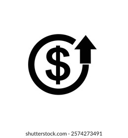 Cost symbol increase icon. Vector symbol image isolated on background.