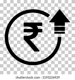 Cost symbol rupee increase icon. Income vector symbol isolated on background .