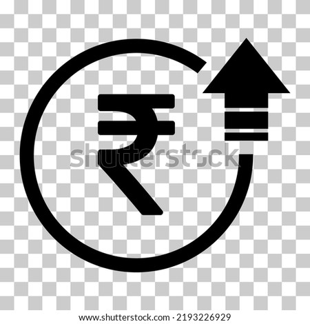 Cost symbol rupee increase icon. Income vector symbol isolated on background .