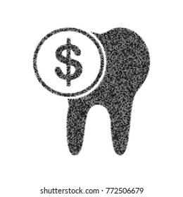 The cost of tooth treatment sign. Vector. Black icon from many ovelapping circles with random opacity on white background. Noisy. Isolated.