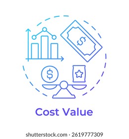 Cost value blue gradient concept icon. Statistical graph, chart. Expenses, finance. Round shape line illustration. Abstract idea. Graphic design. Easy to use in infographic, presentation