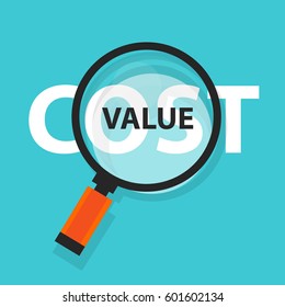 cost value concept business magnifying word focus on text